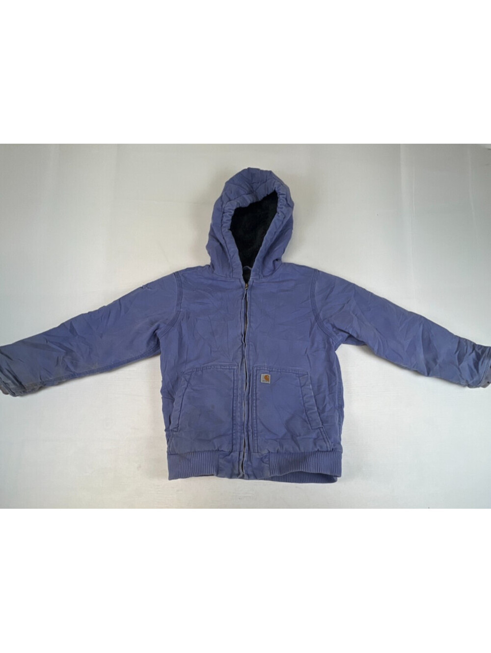 Carhartt Kids S/P (7-8) Blue Canvas Sherpa Lined Zip Hooded Jacket OJ9564-G